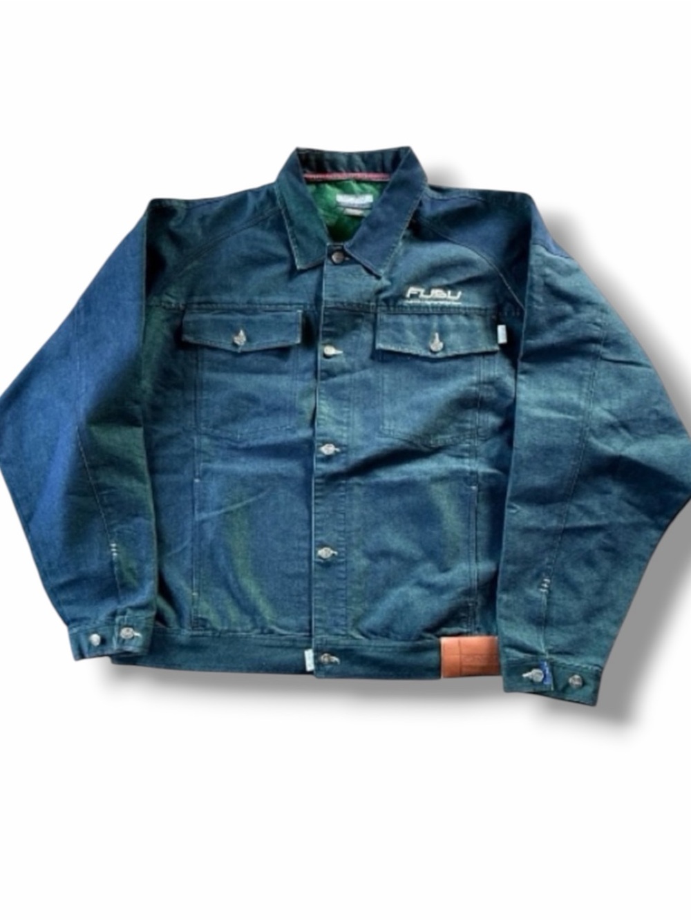Vintage FUBU The Collection 5XL Green Blue Twill Jacket Oversized Streetwear